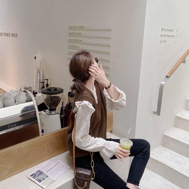 Áo sơ mi kiểu tay dài phối ren dễ thương thời trang cho nữ