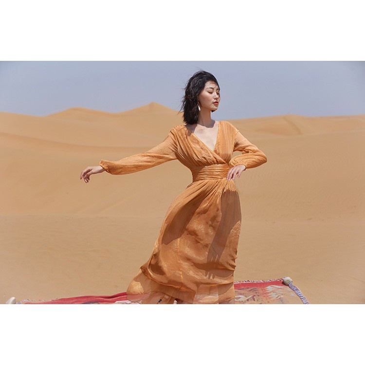 Đầm maxi tiểu thư dài tay sang chảnh đầm nữ váy nữ Đ74 VIP