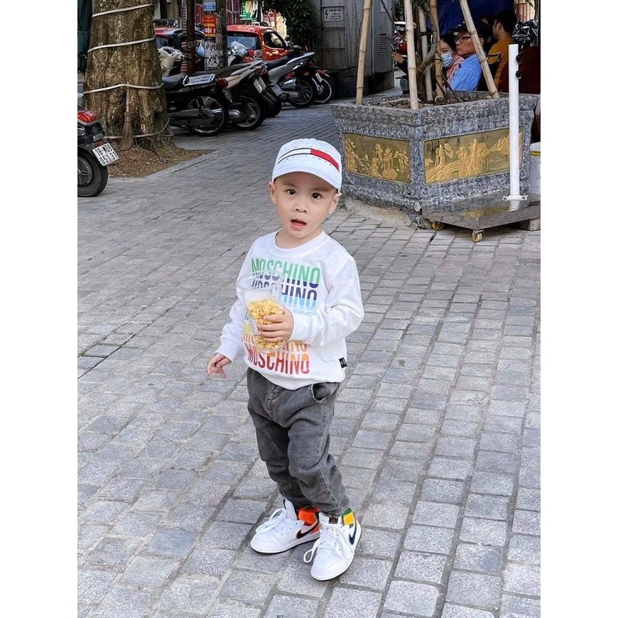 Áo nỉ Moschino cầu vồng cổ tròn cho bé và gia đình , áo sweater trẻ em unisex , Kid_genz