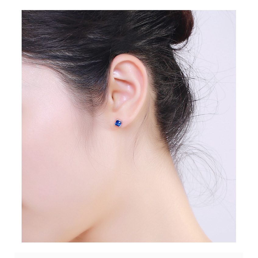 Bông Tai Mạ BạC 925 ĐíNh Đá Xanh Dương Xinh XắN