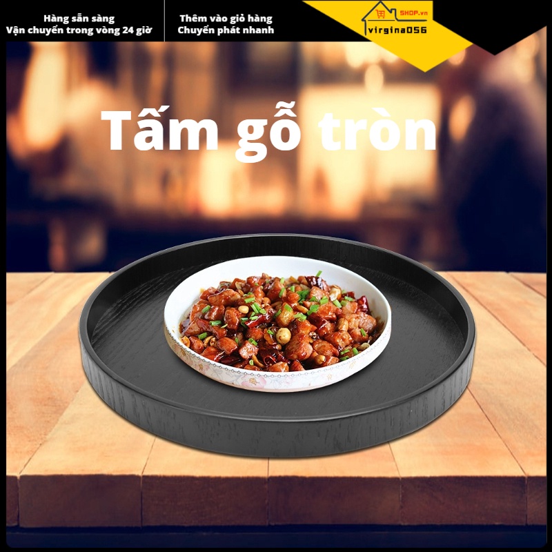 Hàng Hot Hộp đựng cốc trà hình tròn màu đen bằng gỗ Người giữ khay phục vụ quán cà phê đĩa Hàng giao ngayVirgina056