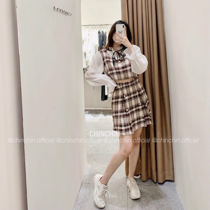 SET ÁO CROTOP PHỐI TAY VOAN+CHÂN VÁY XẾP LI TH | BigBuy360 - bigbuy360.vn