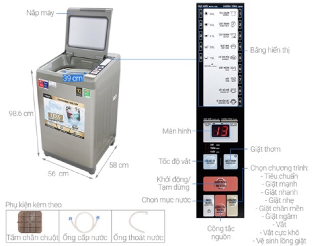Máy giặt Aqua Inverter 9 Kg AQW-DK90CT S Mẫu 2019(Miễn phí giao tại HCM-ngoài tỉnh liên hệ shop)
