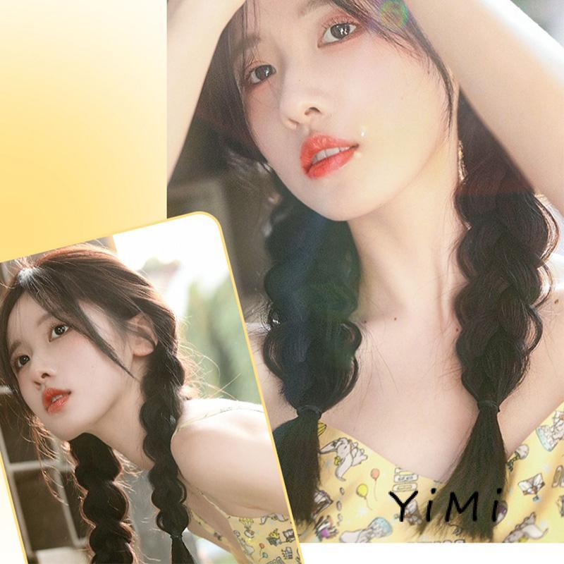 Tóc bím giả cột cao đuôi ngựa kiểu bím tóc thắt đôi-Tóc giả thắt bím đuôi ngựa dài 33cm