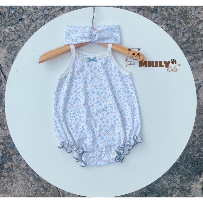 Body hai dây kèm turban cho bé gái chất cotton Hàn mềm mịn