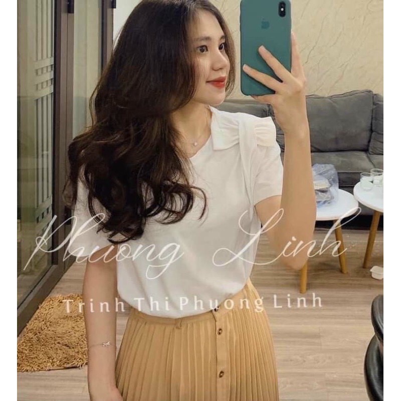 Chân váy be xếp ly  dáng dài phối cúc đen | BigBuy360 - bigbuy360.vn