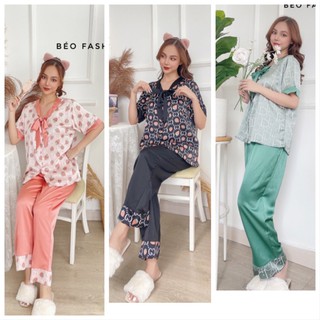 Đồ Ngủ Nữ,  đồ bộ Pijama Bigsize 55-100kg mặc nhà cực Xinh chất satin cao cấp
