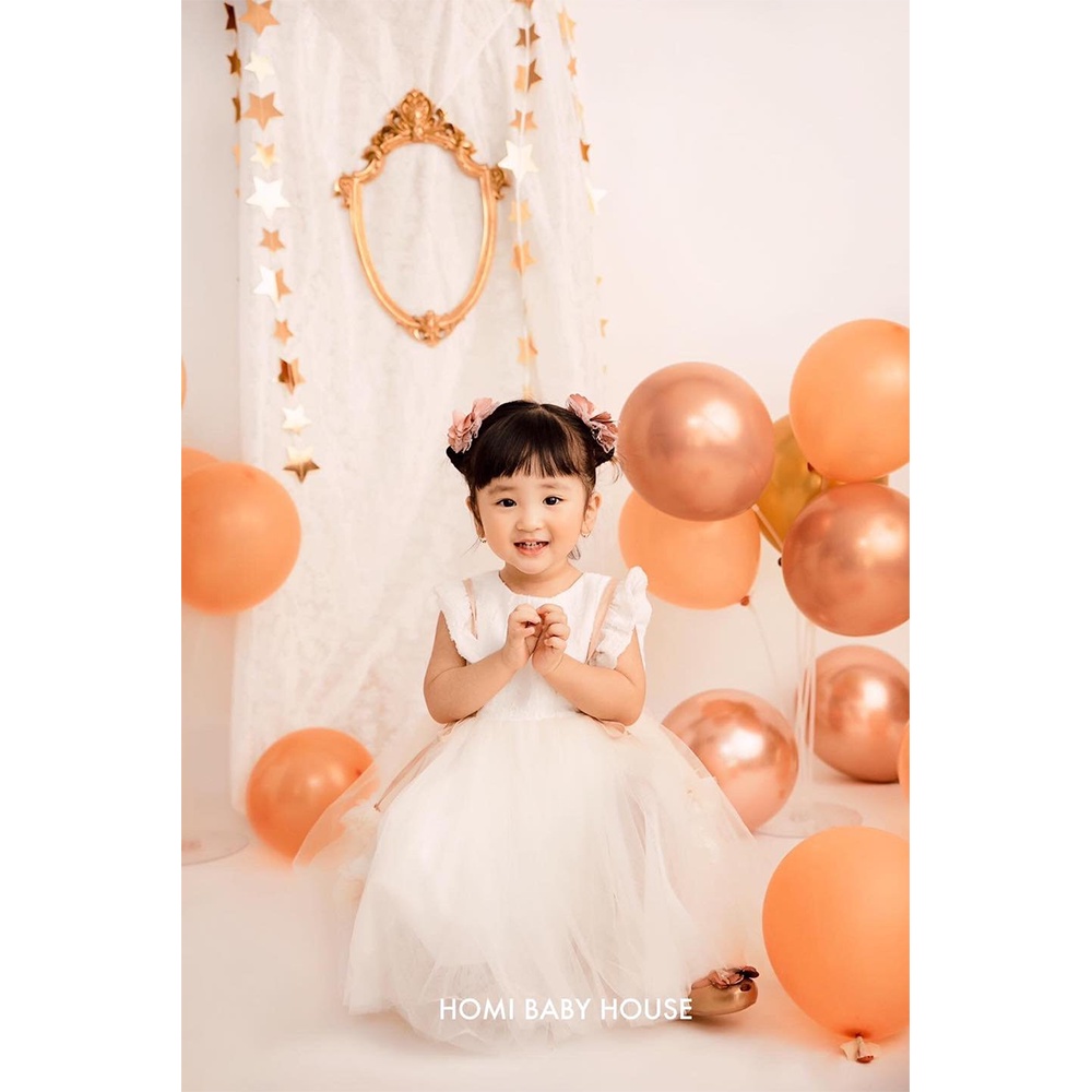 Váy công chúa cho bé gái Homi Baby House đầm cho bé trắng hồng 2 nơ bông