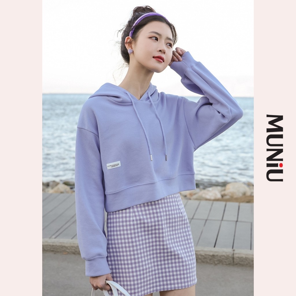 Áo hoodie nữ trơn lửng dài tay có mũ phong cách năng động trẻ trung chất vải cotton cao cấp 117UTAL