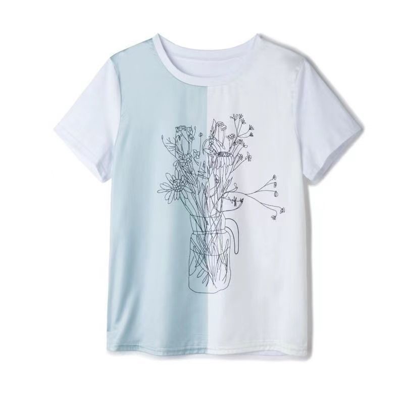 Áo Thun Lụa Ngắn Tay In Họa Tiết Thời Trang Mùa Hè Cho Nữ