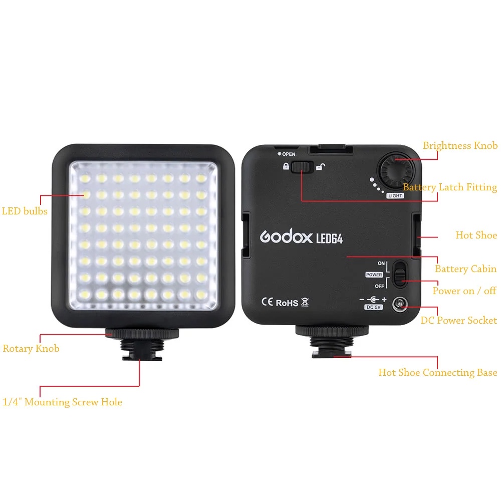 Đèn LED 64 Bóng Godox LED 64 Bóng Nguồn Điện 5500~6500K Cho Máy Ảnh DSLR
