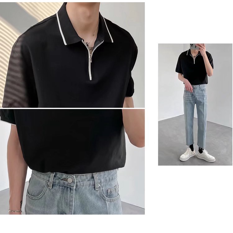 Áo Thun polo Màu Trơn Tay Ngắn Thời Trang Mùa Hè Size M-2XL Phong Cách Hàn Quốc Cho Nam