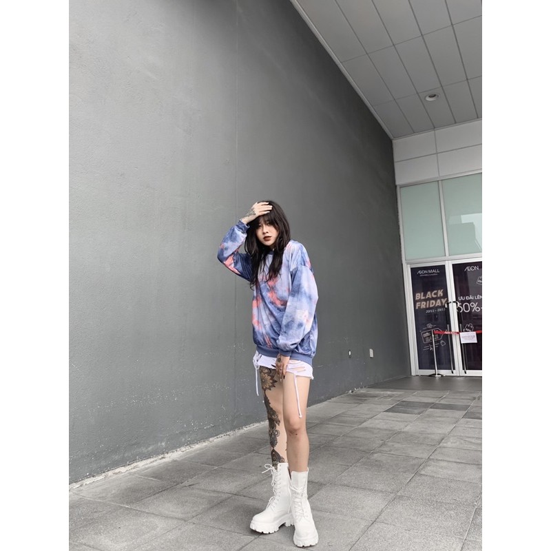 Áo sweater màu TIE DYE hồng xanh