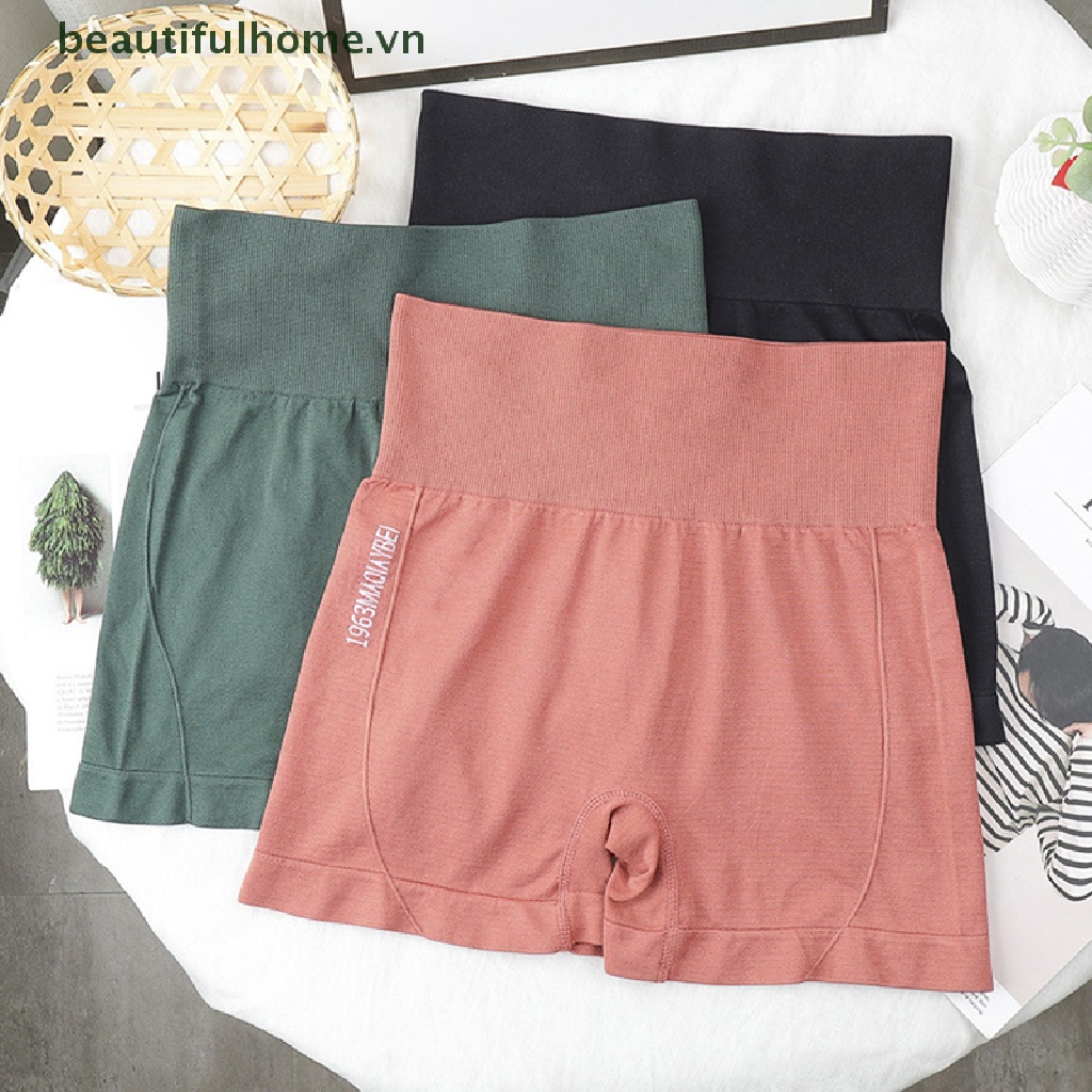 [beautifulhome] Quần Short Cạp Cao Tập Thể Dục Thể Thao Không Đường May Quần Đùi Đi Xe Đạp / Tập Gym [Người Đẹp]