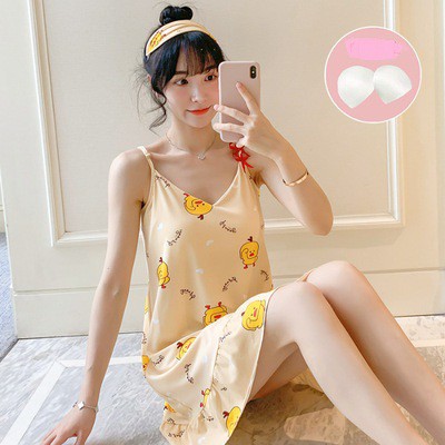 Váy ngủ hai dây đầm ngủ thun mềm mịn có đệm ngực (Kèm bịt mắt)