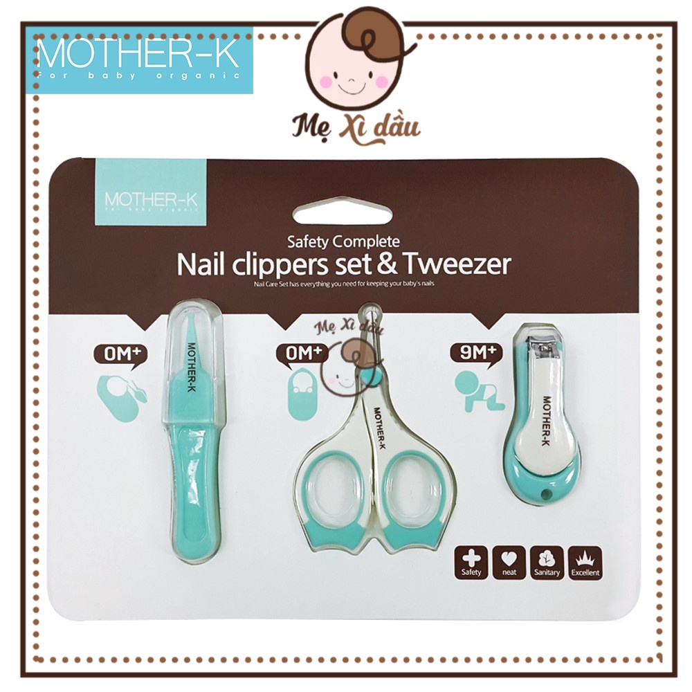 Shop mẹ xì dầu Bộ cắt móng tay sơ sinh kèm nhíp mũi Mother-K màu Trắng/Xanh (nhựa ABS.PP,PS, thép không gỉ-Korea)