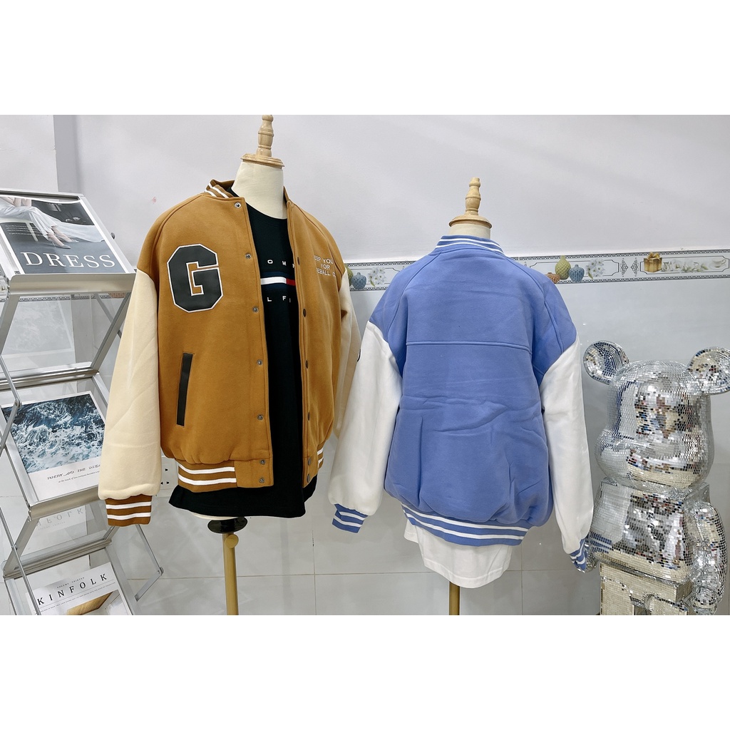ÁO KHOÁC MLBNY BOMBER LOGO CHƯ G - KHOÁC NỈ UNISEX NAM NỮ - HÀNG CÓ SẴN