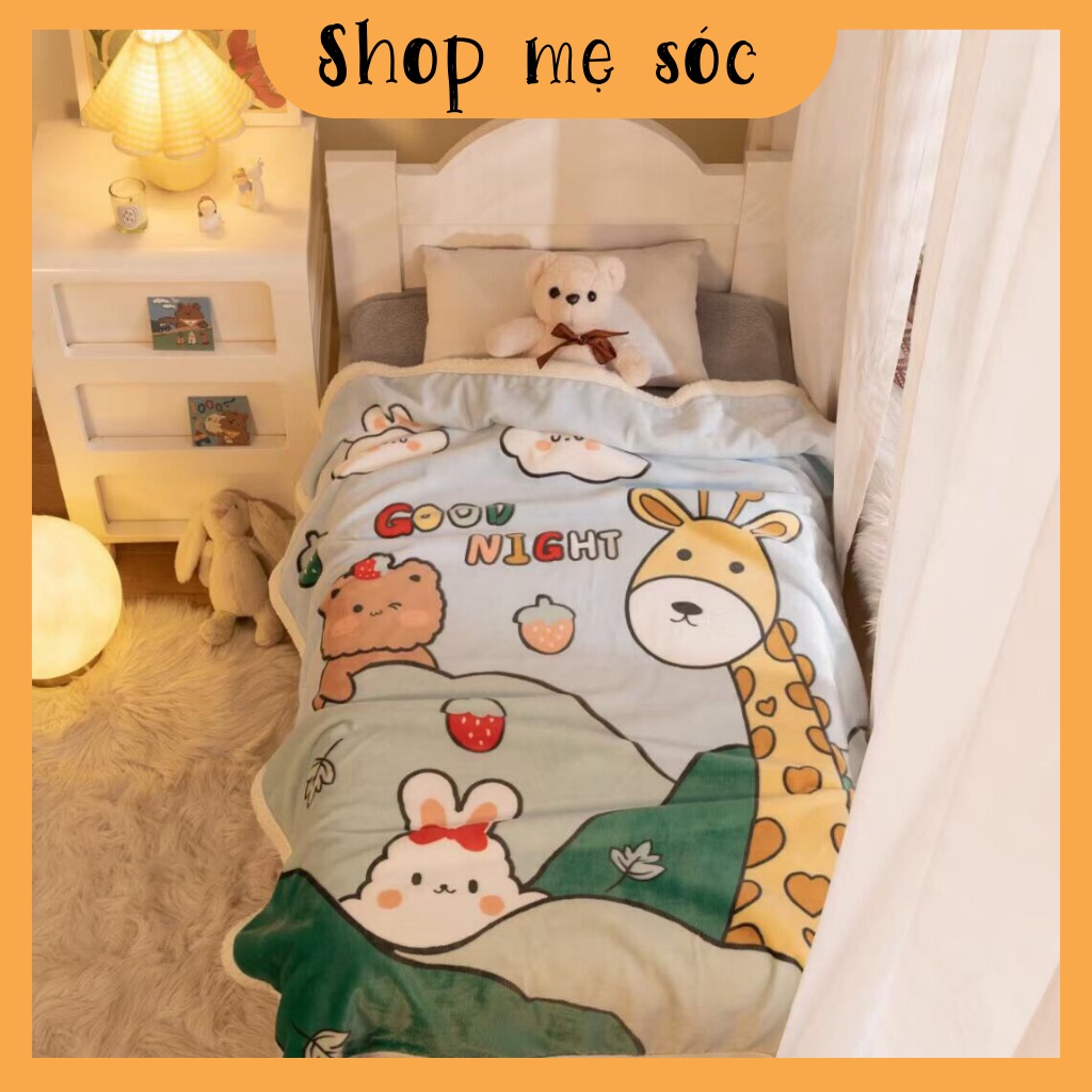 Chăn mền lông cừu tuyết 2 lớp cho bé cao cấp loại dày ấm áp kích thước 1x1,4m mesocshop