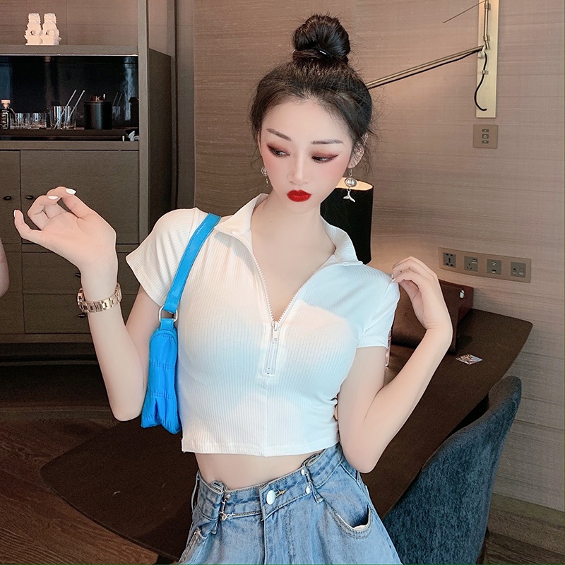 Áo Croptop Nữ Tay Ngắn Cổ Khóa Kéo Thời Trang Sang Trọng Hot Trend Xinh Xắn Chất Nhẹ Mát Dễ Chịu - Ranshi RA036