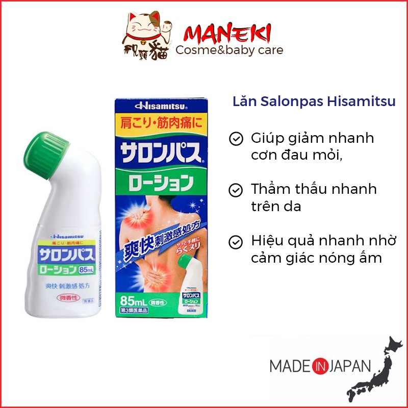 Lăn Salonpas Hisamitsu 85ml lăn xoa bóp giảm đau hàng Nhật nội địa