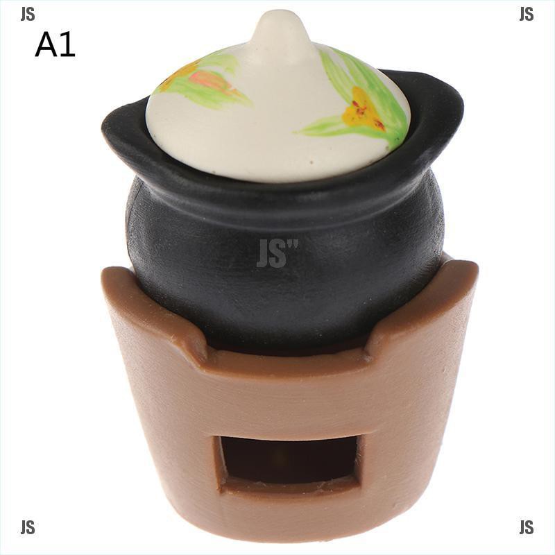 JS'ღ1:12 Dollhouse Miniature Carbon Stove Soup Pot Model Kitchen Cooking Toy