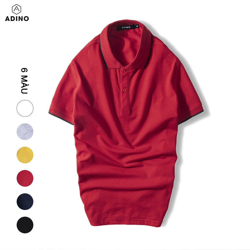 Áo polo nam ADINO màu đỏ phối viền vải cotton co giãn dáng công sở slimfit hơi ôm trẻ trung AP73