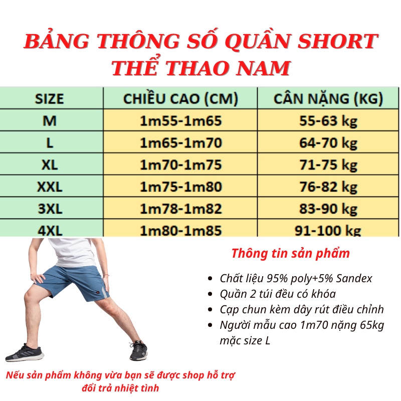 Quần Đùi Nam Bigsize Vải Gió Co Giãn Nhẹ Mát Hàng Nhà Máy Thể Thao Hay Mặc Nhà