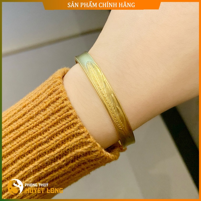 Lắc Tay Nữ Khắc Hình Lá Mạ Vàng 18K Cao Cấp, Vòng Tay Mạ Vàng Nữ, Tặng Hộp Gấm