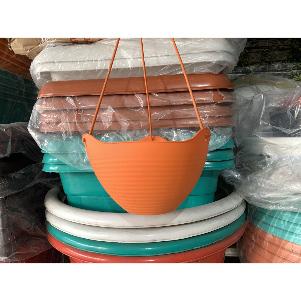 Chậu nhựa treo tròn SỌC NGANG kèm dây treo, trồng cây, hoa trang trí loại tốt và bền  - HV