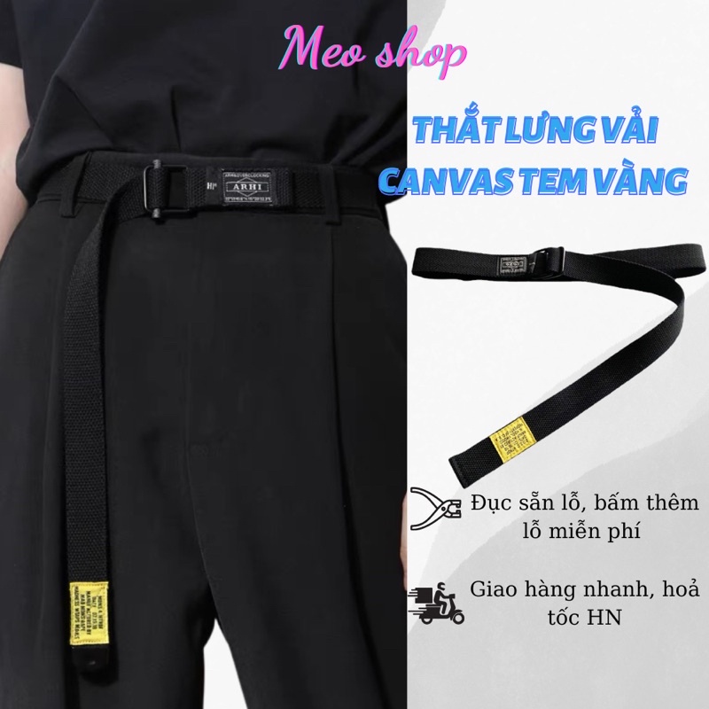 Thắt lưng vải canvas tem vàng TL026 Meo shop - dây nịt G-Dragon vải dù bản dây 3.3cm nam nữ gắn tag vàng