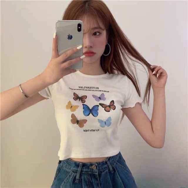 Áo CropTop Lụa Bướm bướm💯
