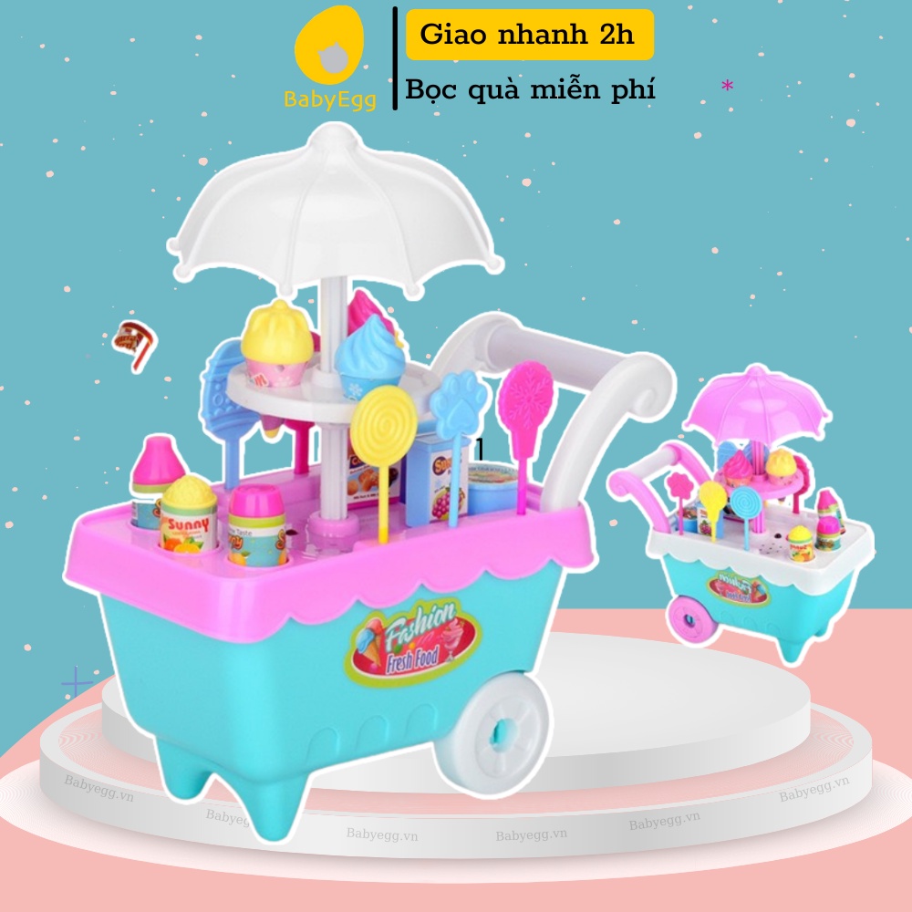 Xe bán kem đồ chơi trẻ em tại nhà xe đẩy đồ chơi vận động mô phỏng bánh kẹo dành cho bé nhiều lứa tuổi 3 4 5 6 7 babyegg