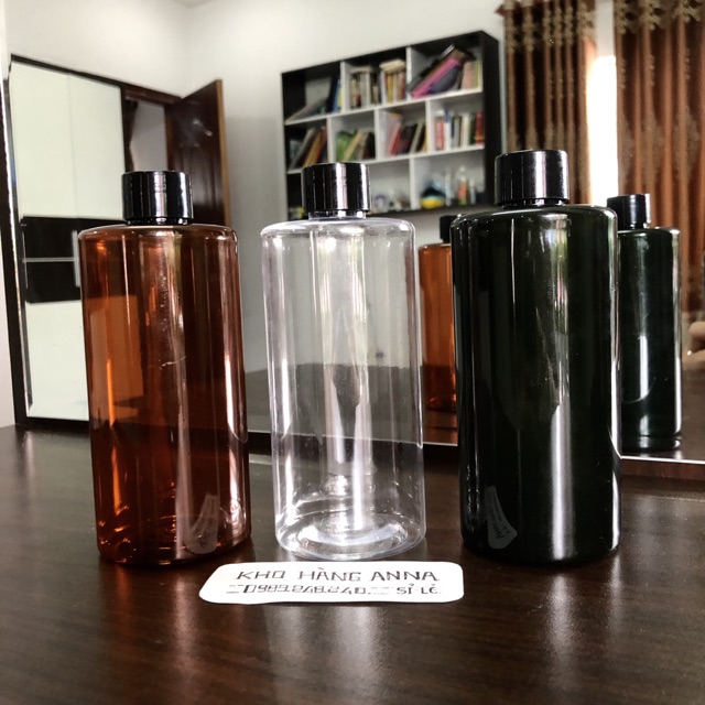 Vỏ chai nhựa lớn 300ml / 200ml - Chai nhựa Pet đựng dầu gội vòi nhấn nhỏ giọt - Chai nhựa vòi bơm , xịt giọt , nắp Đen