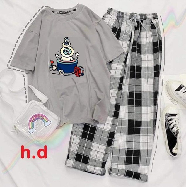 Sét áo người hành tinh + quần kẻ đen