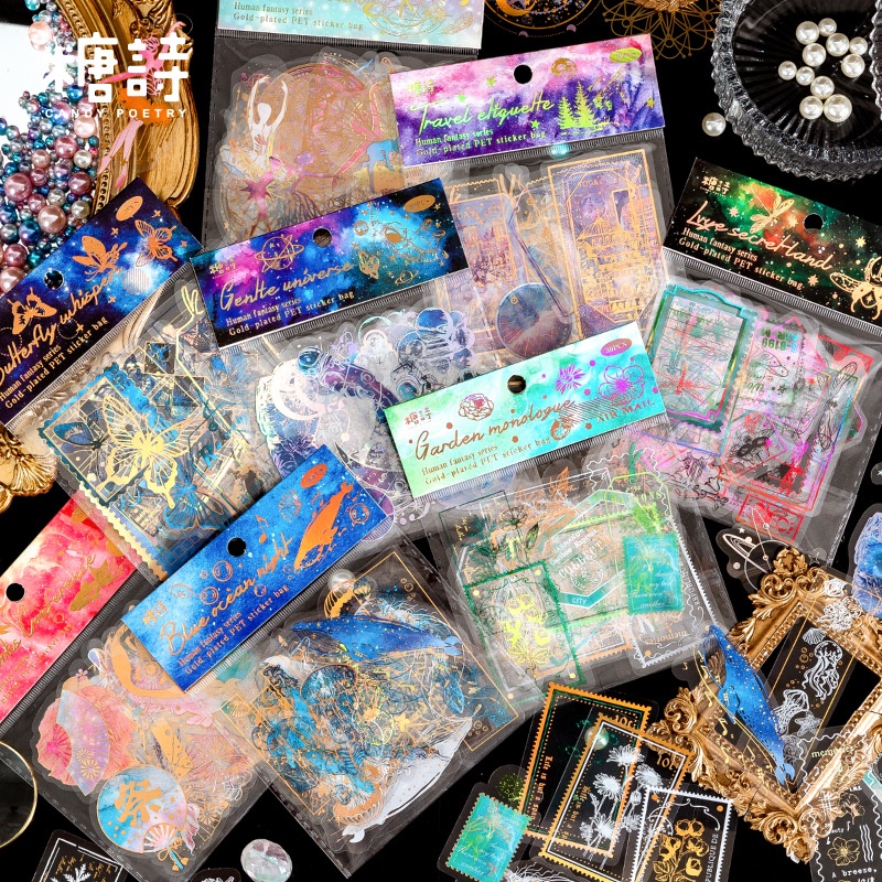 Bộ 30 Miếng Dán Trang Trí Sổ Tay Chống Thấm Nước In Họa Tiết Thú Cưng Màu Đồng Kiểu Vintage Dễ Thương