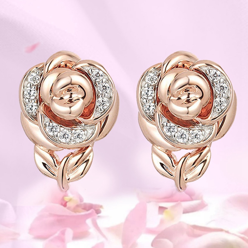 Set Trang Sức Gồm Dây Chuyền/Nhẫn/Bông Tai/Vòng Tay Mặt Hoa Hồng Đính Đá Sang Trọng Cho Nữ