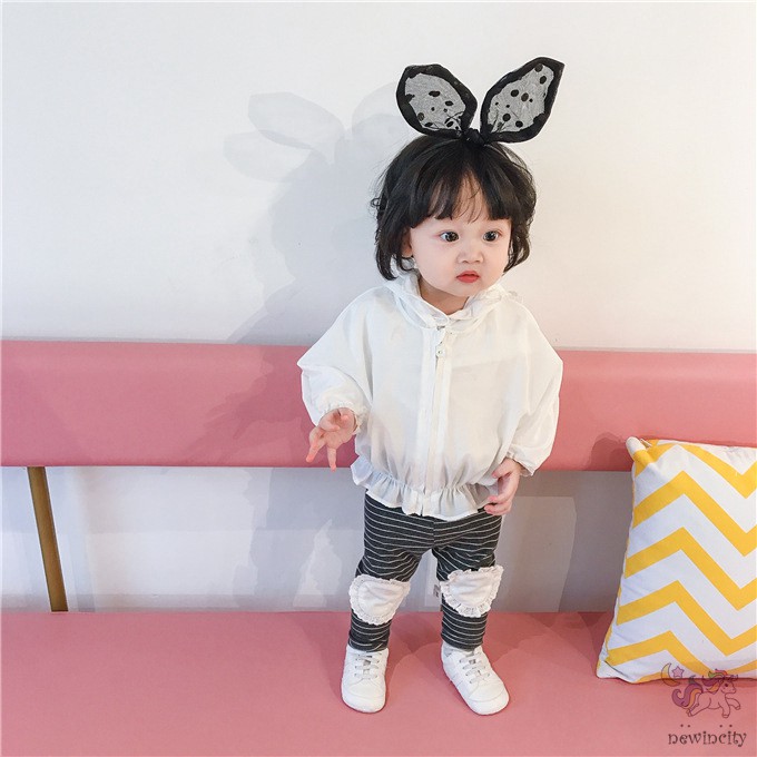 Áo khoác có mũ trùm đầu chống nắng thiết kế khóa kéo thời trang xuân hè cho bé gái