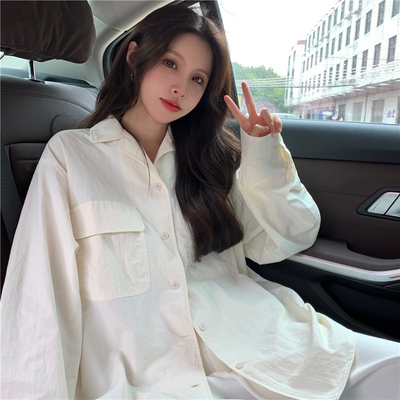 Áo sơ mi SUXI tay dài dáng rộng phong cách Hàn Quốc dành cho nữ