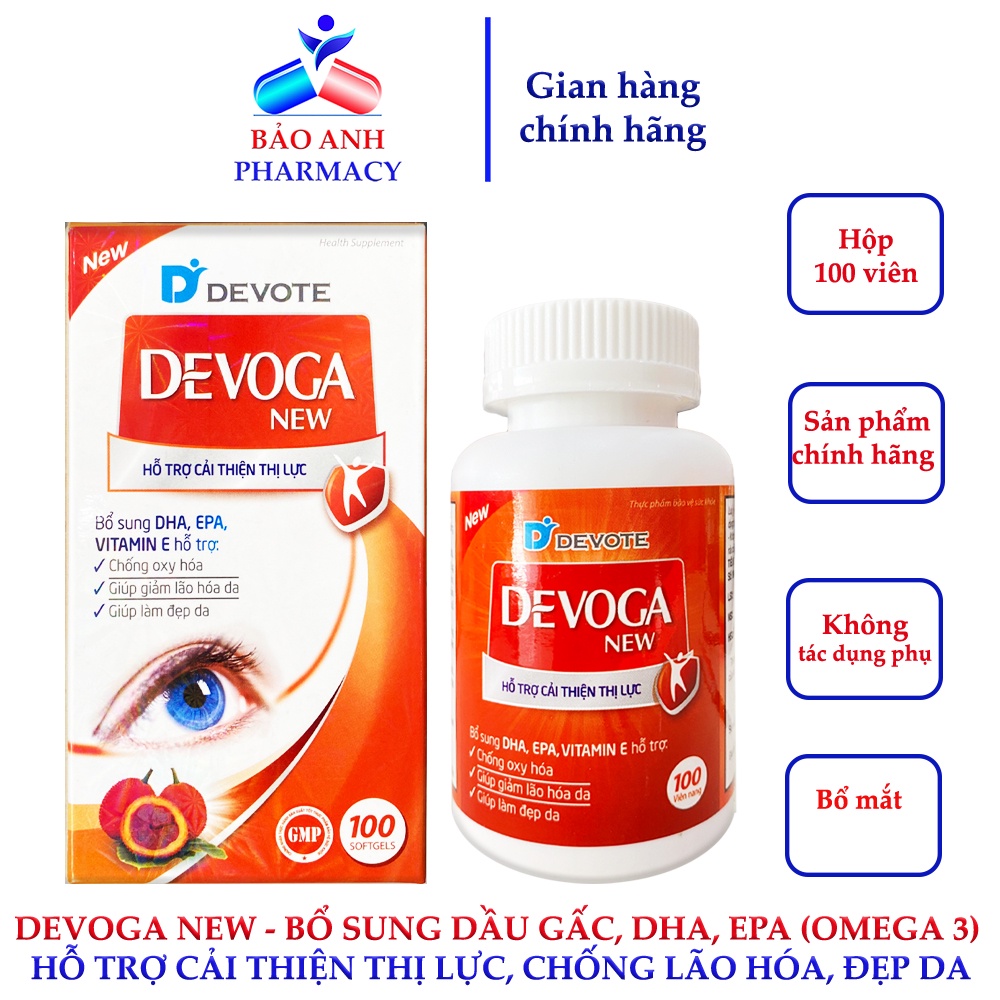 Viên uống  Dầu gấc DEVOGA New – Hỗ trợ cải thiện thị lực, giúp mắt sáng khỏe – Hộp 100 viên