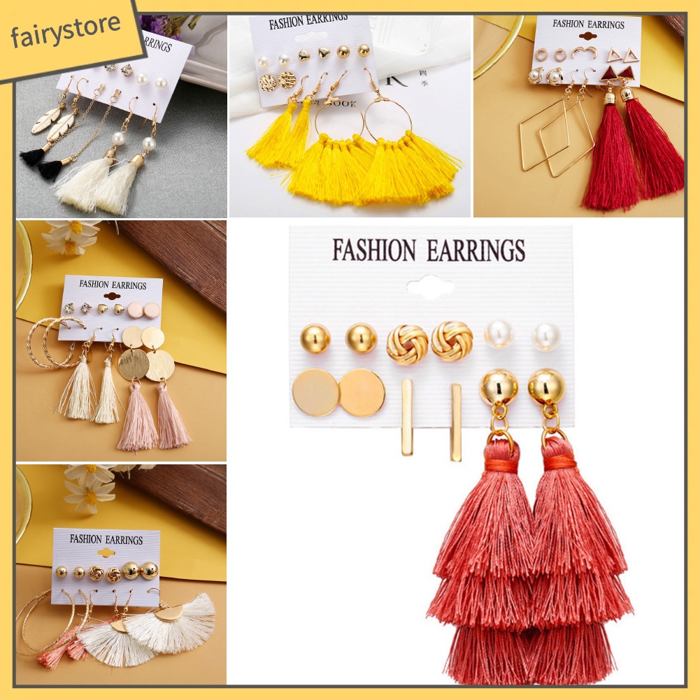 Set 6 đôi khuyên tai phong cách bohemian xinh xắn thời trang dành cho nữ