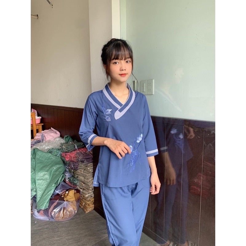 Đò lam đi chùa vải kate mịn mát Mẩu Tim Bầu 💐💐