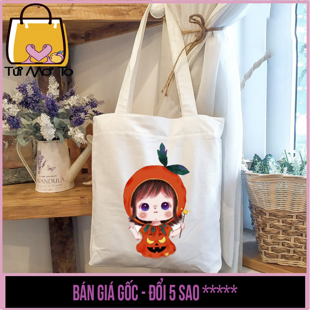 Túi tote VUÔNG có khóa kéo in hình CÔ CẬU BÉ dễ thương cute - Túi Mơ To store