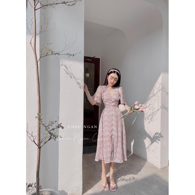 [Mã FAGREEN1505 giảm tới 30K đơn 99K] VN70 - VÁY HOA HỒNG NHÍ CHIẾT EO CỔ V CÚP NỮ | BigBuy360 - bigbuy360.vn