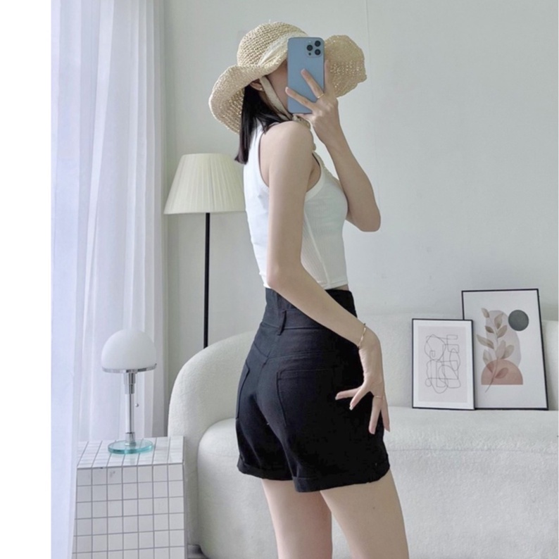 Quần đùi kaki lưng cao hai nút, lai lật dễ thương LL có Bigsize 2XL