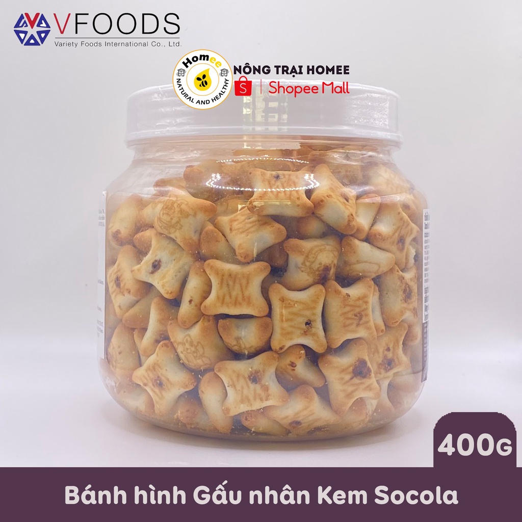 Bánh Quy Hình Gấu Nhân Kem Socola VFOODS 400g | Nhập khẩu chính ngạch Thái Lan