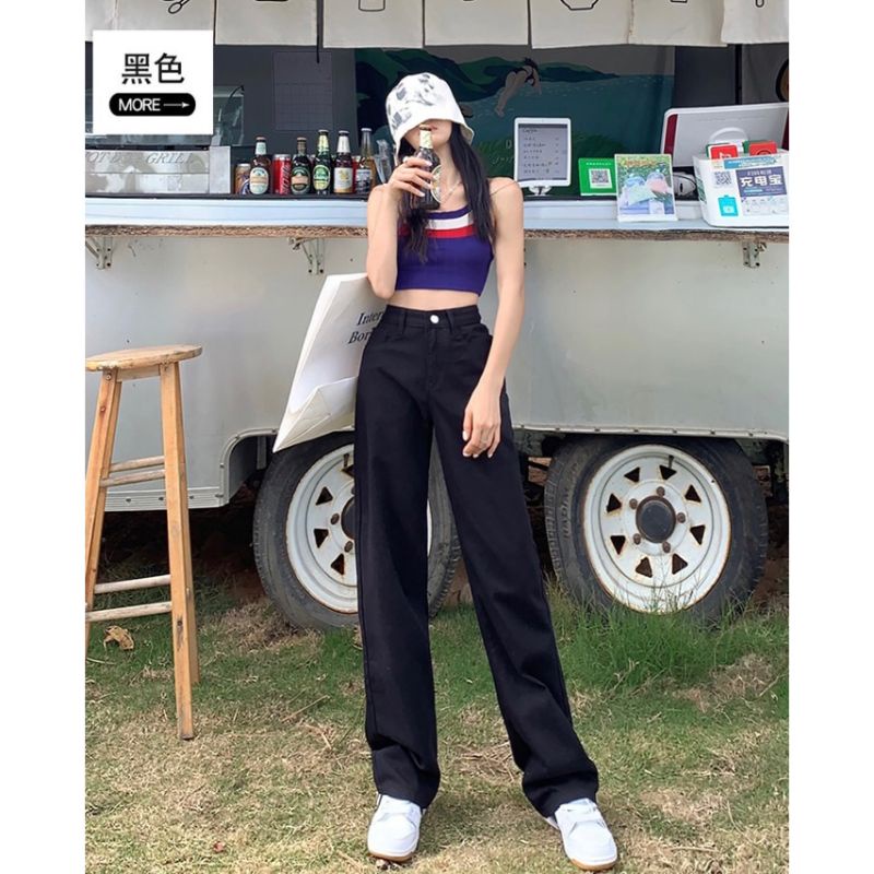 QUẦN JEANS ỐNG RỘNG SUÔNG ĐEN RÁCH GỐI