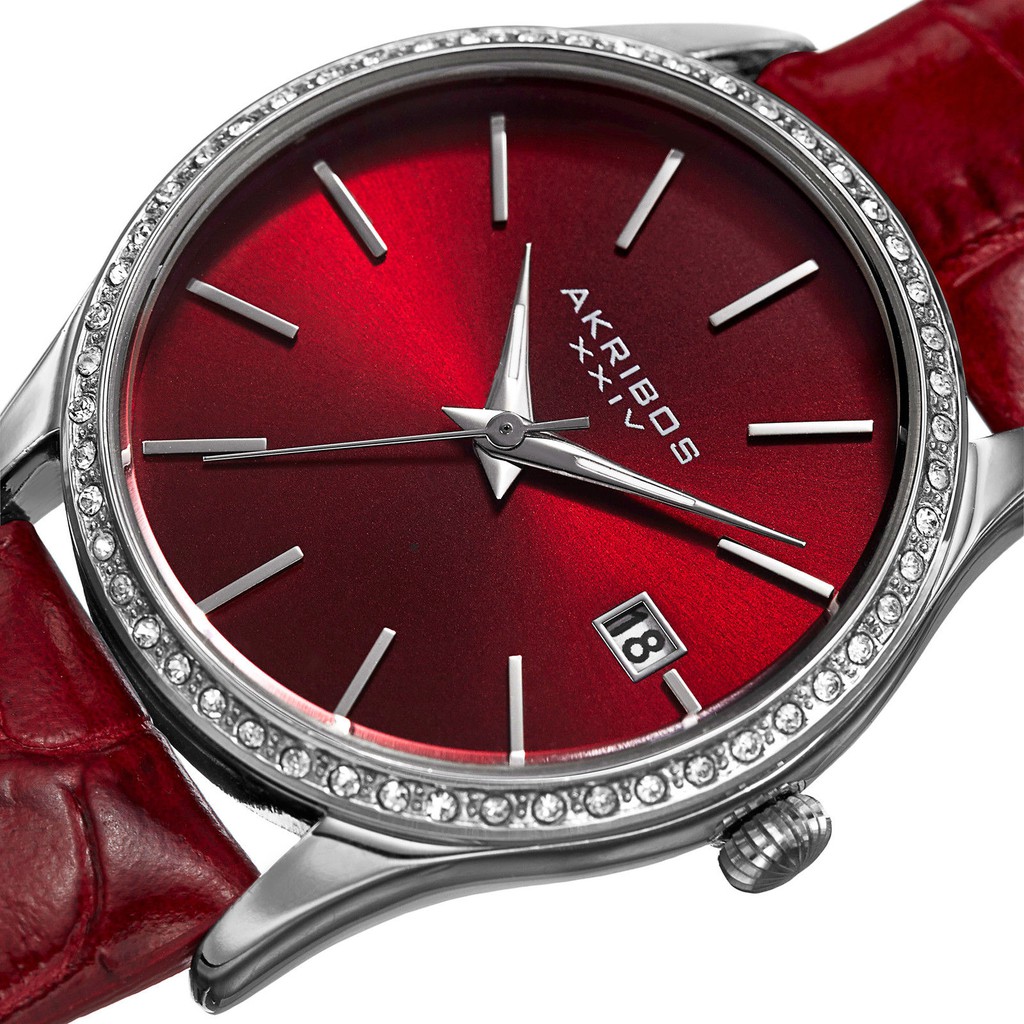 Đồng hồ nữ dây da đỏ Akribos