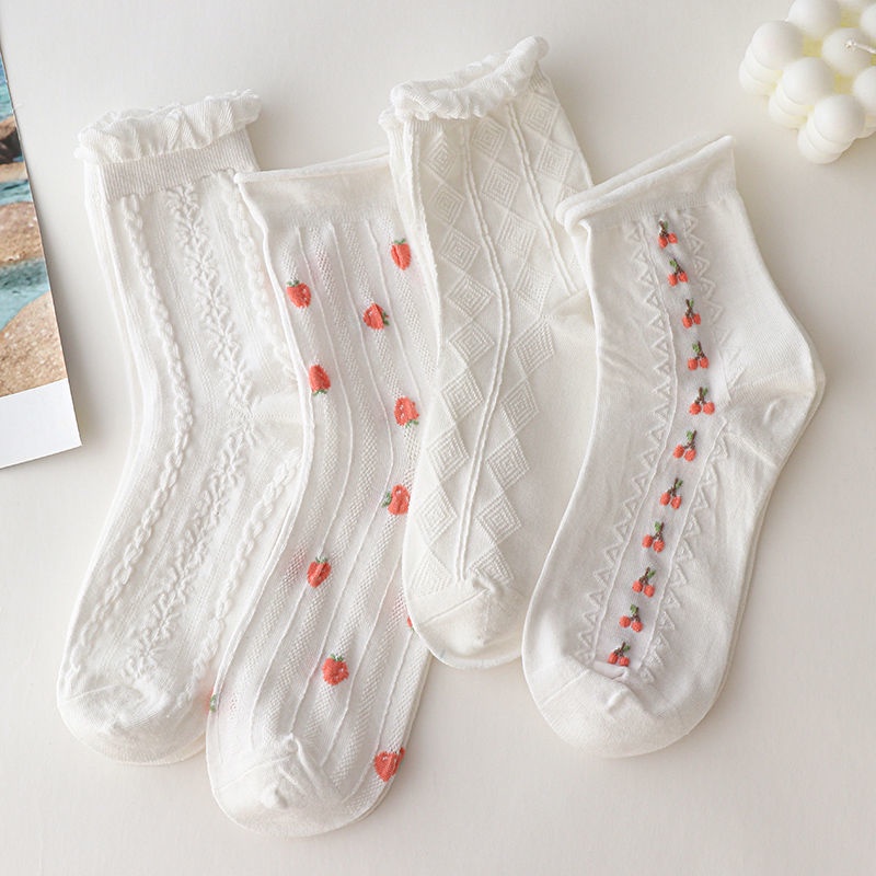 Tất, Vớ Cao Cổ Cotton Viền Quăn Muted Purple