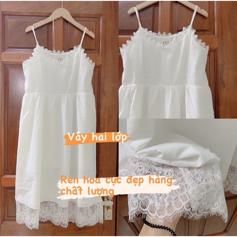[Ảnh thật/Video]Váy hai dây New land Nàng Thơ vintage thêu hoa nhỏ Đầm hai dây dáng dài phối ren | BigBuy360 - bigbuy360.vn