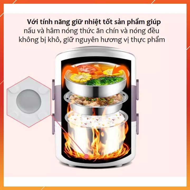 Hộp Cơm Cắm Điện Giữ Nhiệt 3 Tầng Inox